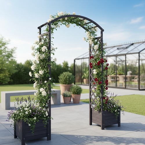 Arco per rose con fioriere